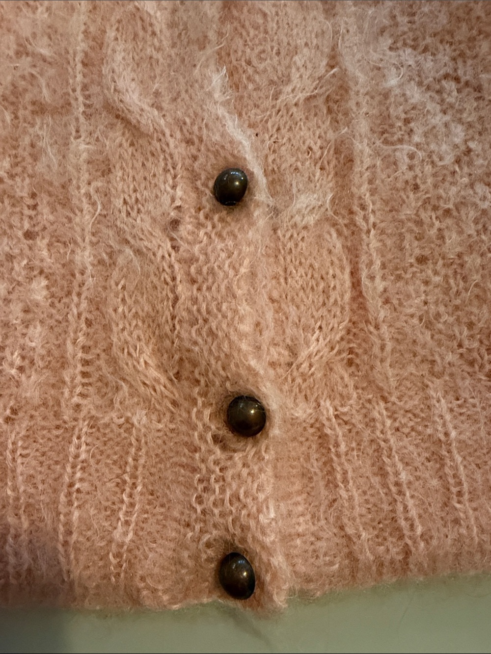 United Colors of Benetton Peach-Pink Cable Knit Button Cardigan - size 50 - Picture 8 of 9